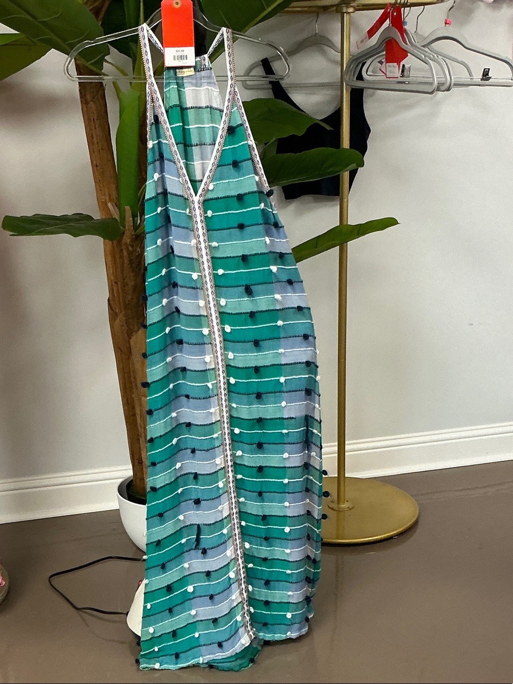 Pitusa Green and Blue Striped Maxi Dress